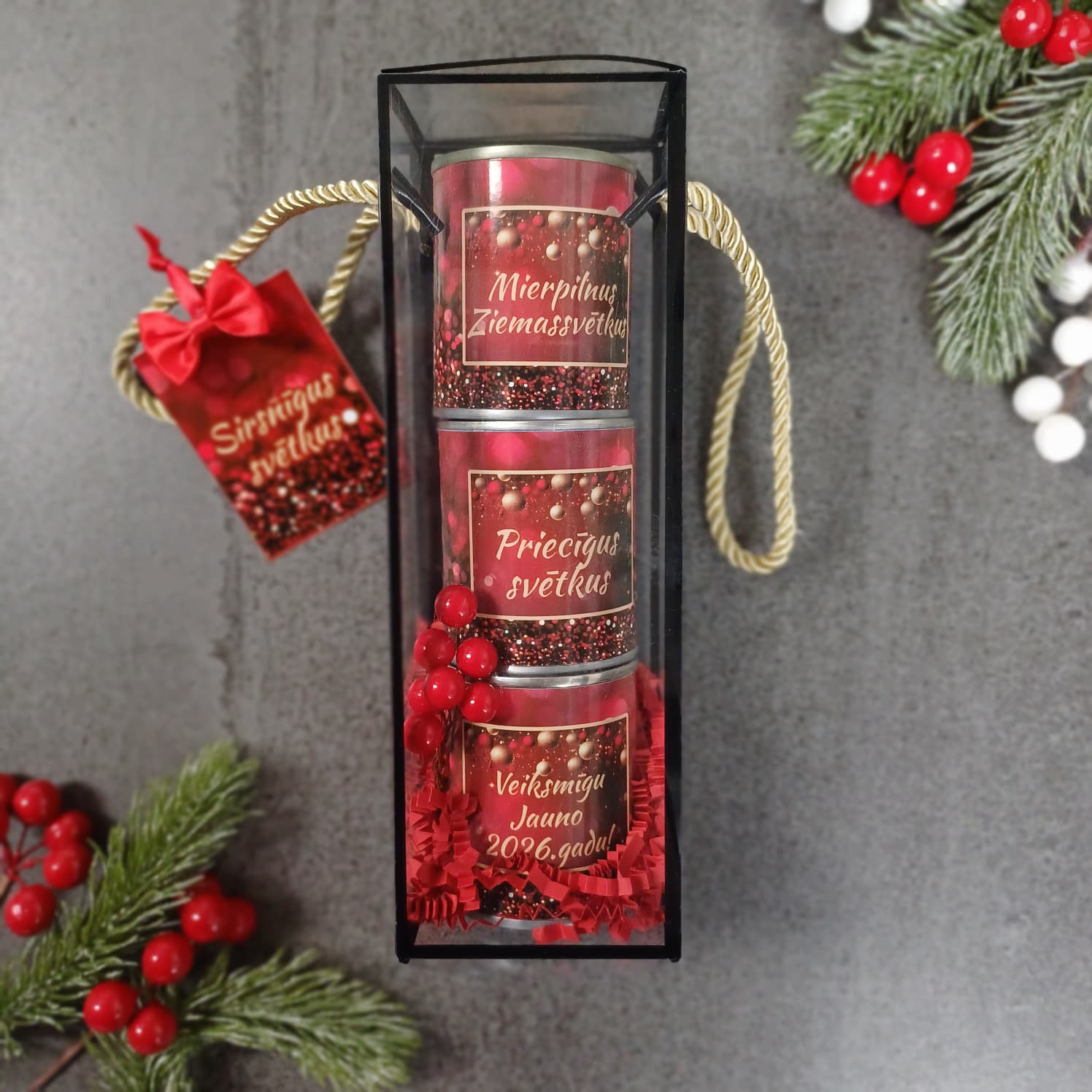 Ziemassvētku bundžiņas ar sarkanu dekoru - Image 2