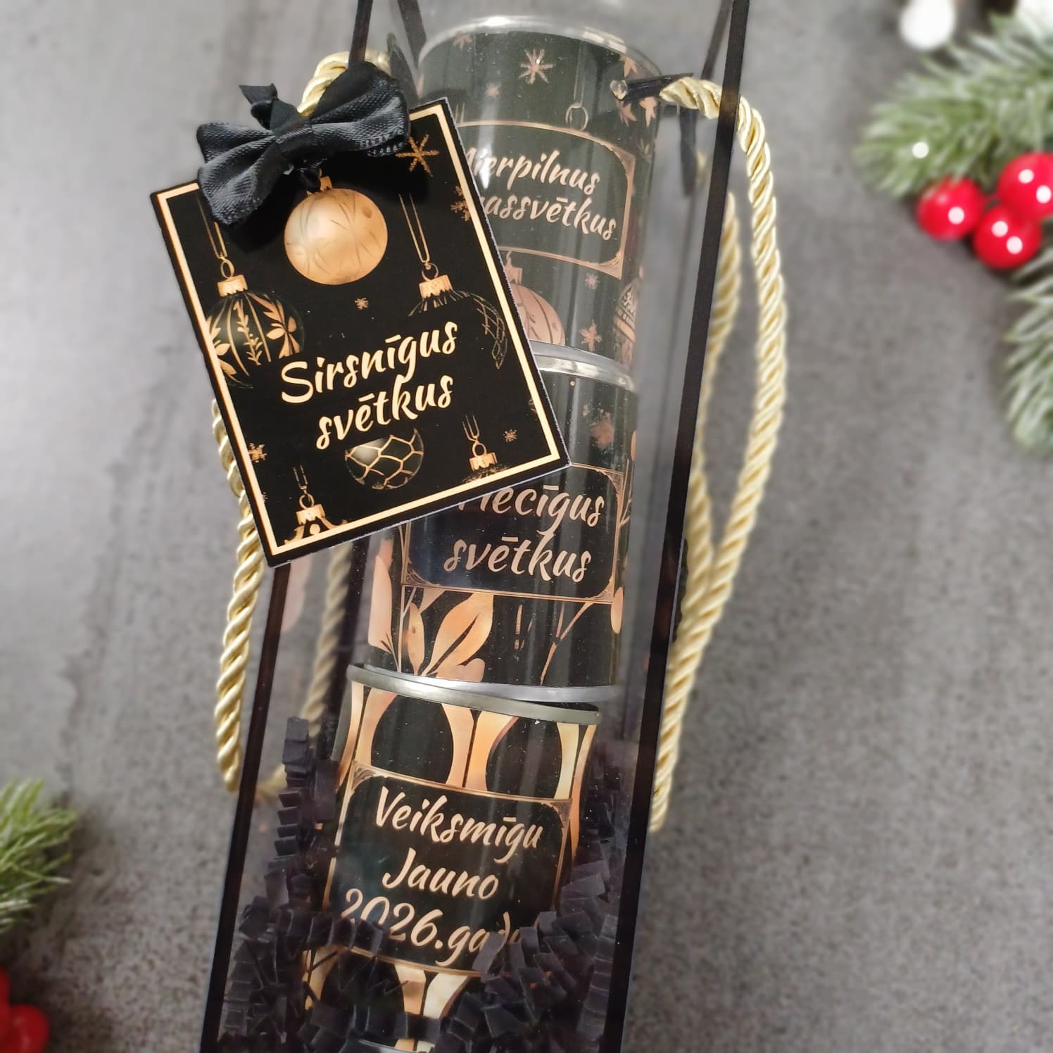 Ziemassvētku bundžiņas ar melno dekoru - Image 2